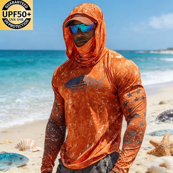 Yaoyar Hooded UPF 50 Long Sleeve Mens Sun Protection Shirts Fishing Hoodies for Men with Face Mask UV Rash Guard Shirts