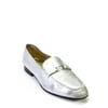 Pre-owned|Escada Womens Round Toe Silver Logo Leather Loafers Silver Size 7