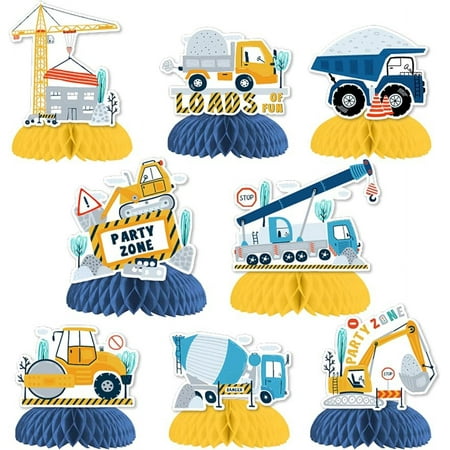 Kreatwow Construction Party Centerpieces Construction Honeycomb Blue Construction Birthday Table Decorations for Boy Construction Zone Party Decor Dump Truck Crane Excavator Supplies for 1st Birthday