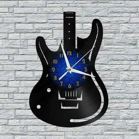 Guitar Club Decor Vinyl Wall Clock, Vinyl Record Clock Wall Art Silent & Non-ticking(12 inchs B)
