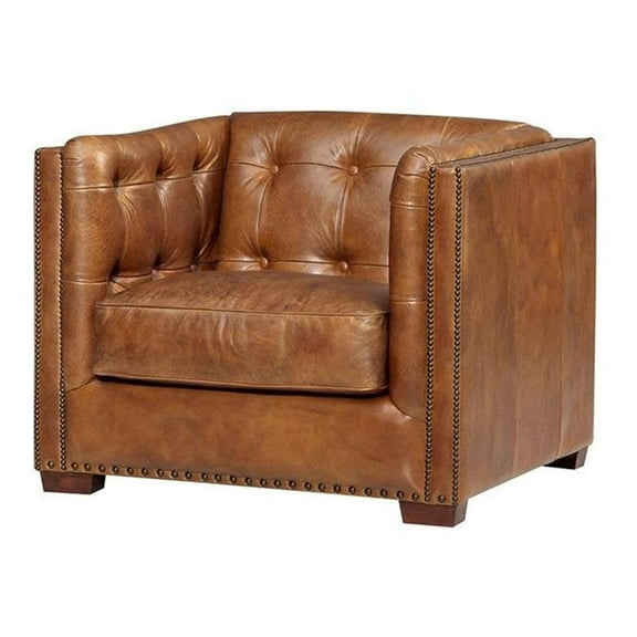 Pemberly Row Contemporary Leather Arm Chair in Light Brown Finish