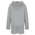 thumbnail image 4 of Women Solid Color 2 Piece Outfits Hoodie Short Set Oversized Sweatshirt Shorts Sweatsuit Pullover Fashion Casual Shorts Set,Gray Women'S Blended Shorts S, 4 of 5