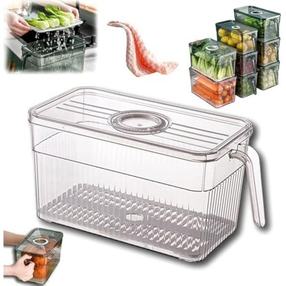 Southwestm Unbreakable Kitchen Storage Basket, Stackable BPA-Free Fridge Organizer Bins with Handle, Clear Plastic Containers for Pantry, Vegetables, Fruits, Snacks, Home & Refrigerator (Gray)