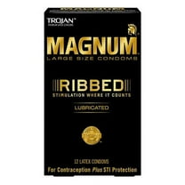 Trojan Magnum Large Size Ribbed Lubricated Latex Condoms - 12 Ea, 3 Pack