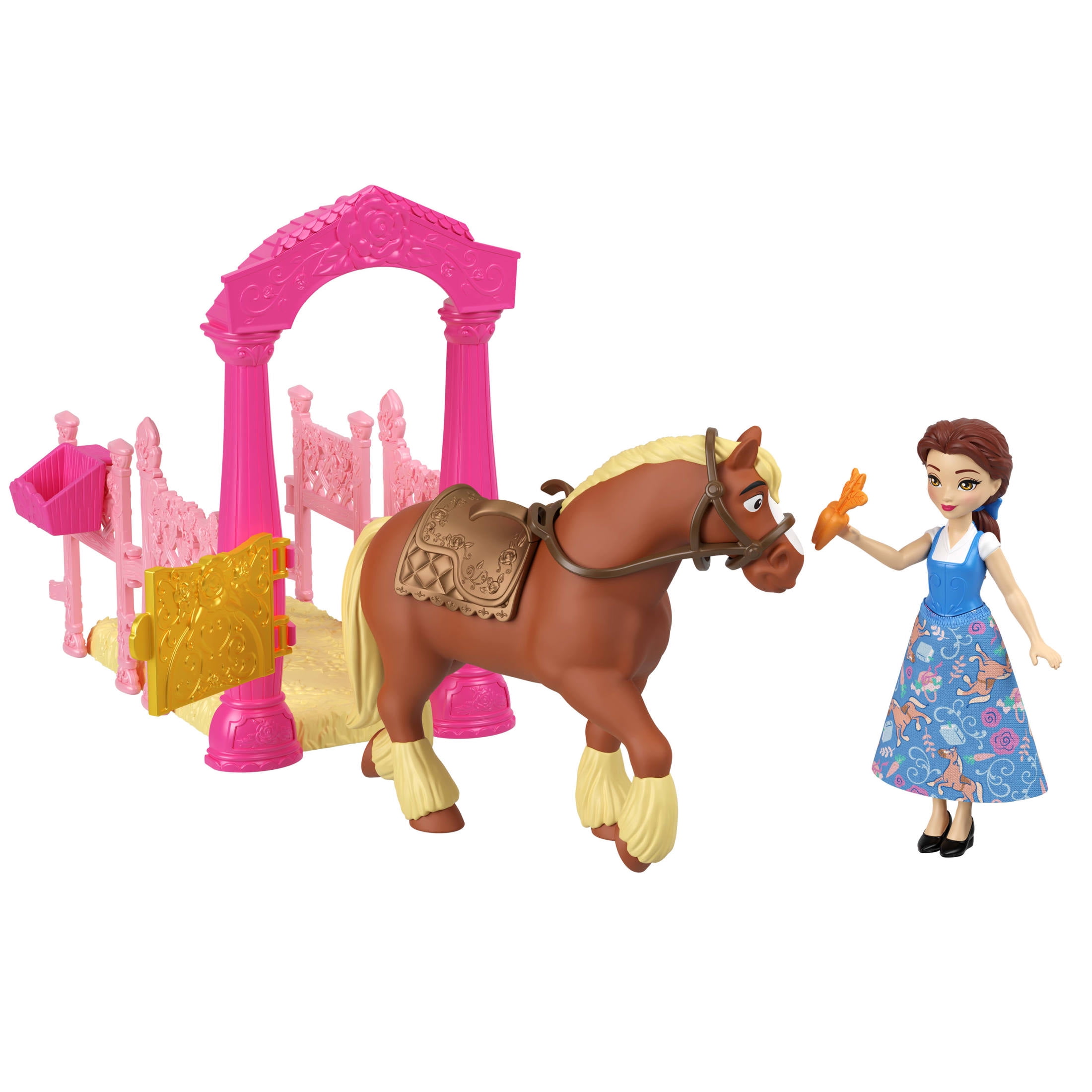Disney Princess Belle & Philippe Small Doll & Horse Set with Stable Playset & Accessories