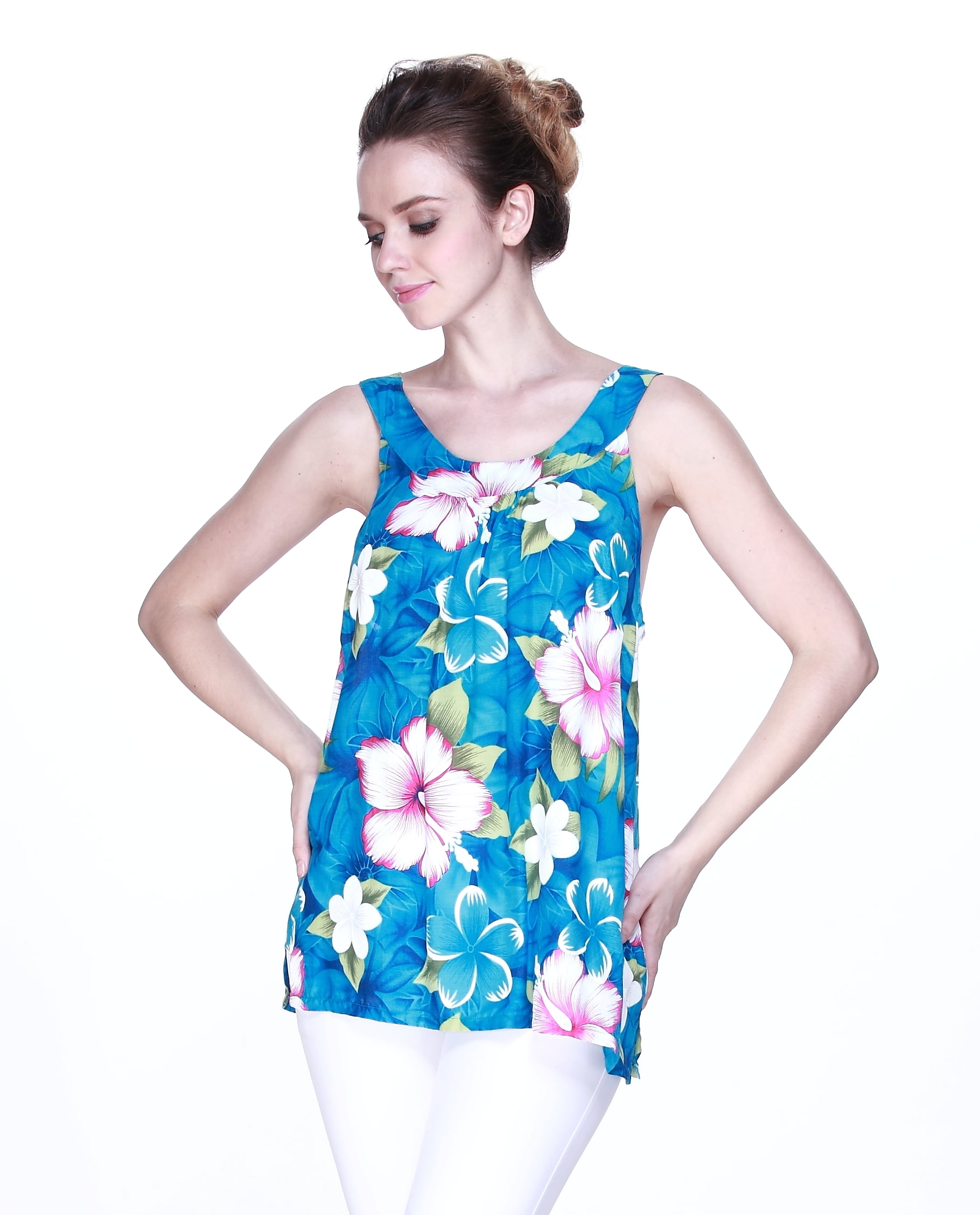 Aloha Fashion Women's Hawaiian Floral Tank Top in Turquoise Floral ...