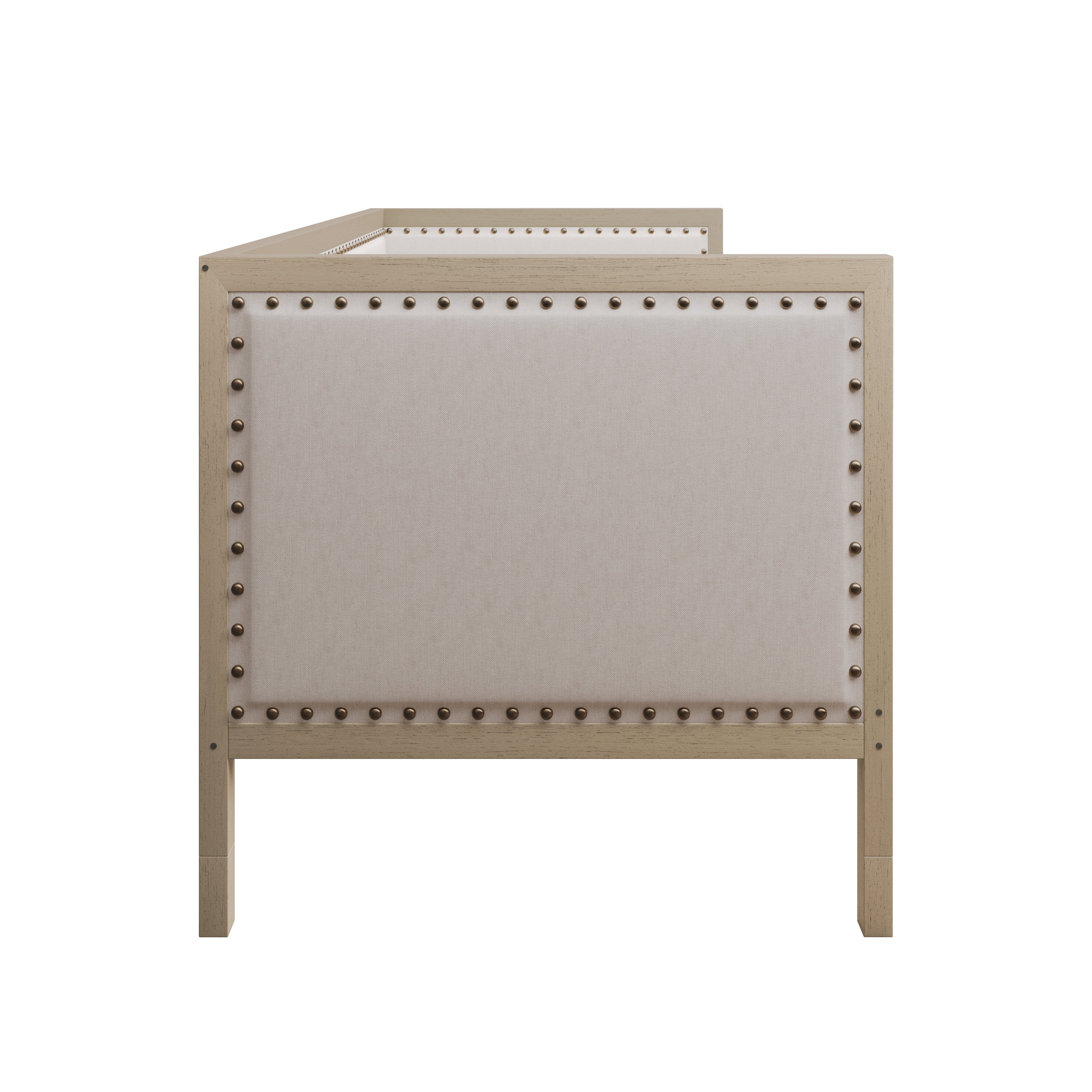 Home Design Cairo Twin Daybed with Upholstered Frame, Plush Foam Padding, Brass Nailhead Trim, Durable Construction, Stylish Seating and Sleeping Solution, Gray/Warm Gray