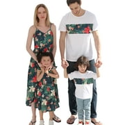 Boiiwant Family Matching Outfits Mommy and Me Strap Floral Palm Leaf Printed Boho Dresses Short Sleeve T-Shirt Tops Clothes
