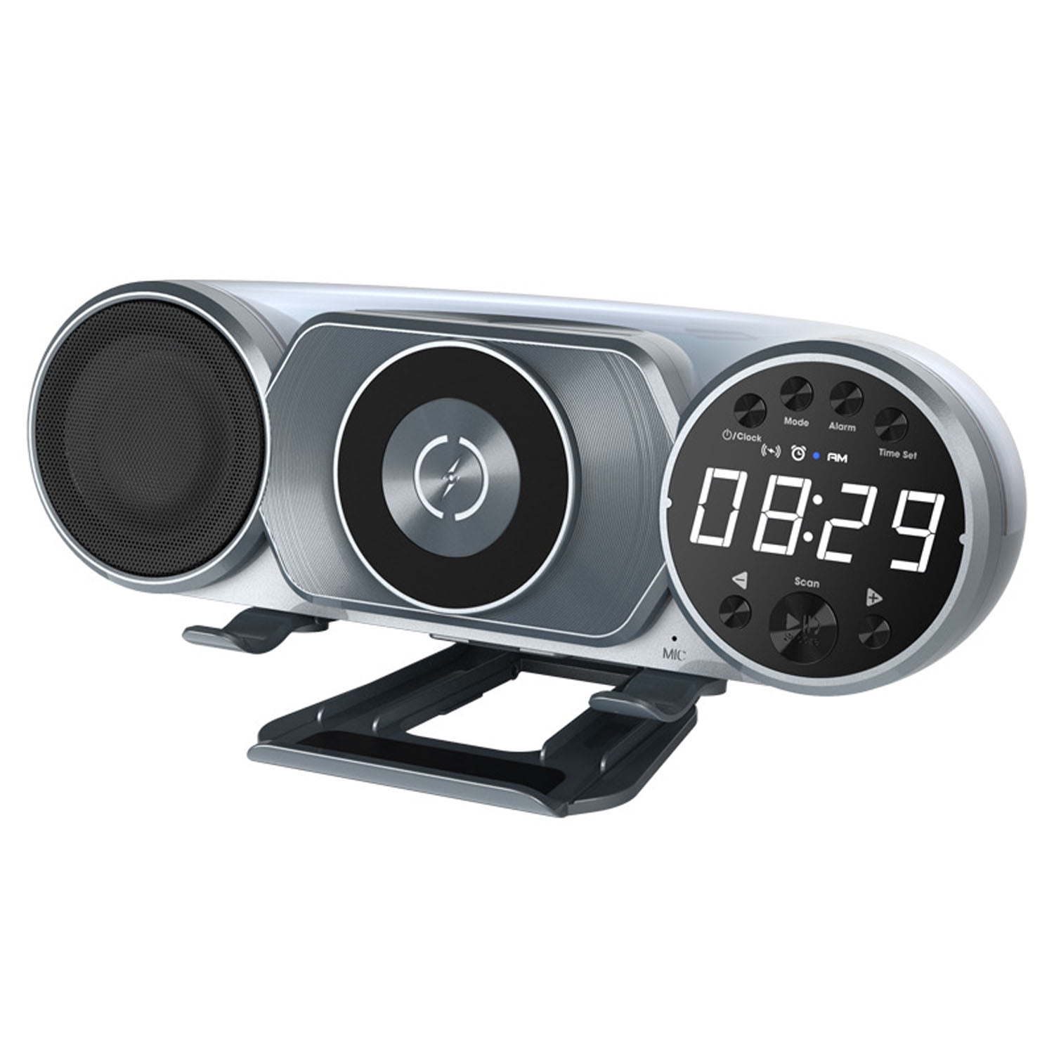 Prociv Wireless Charging Bluetooth Speaker, Multifunctional Wireless Charging Alarm Clock Audio Dimmable LED Night Light Display USB Charger for Bedrooms Office Luminous Blue