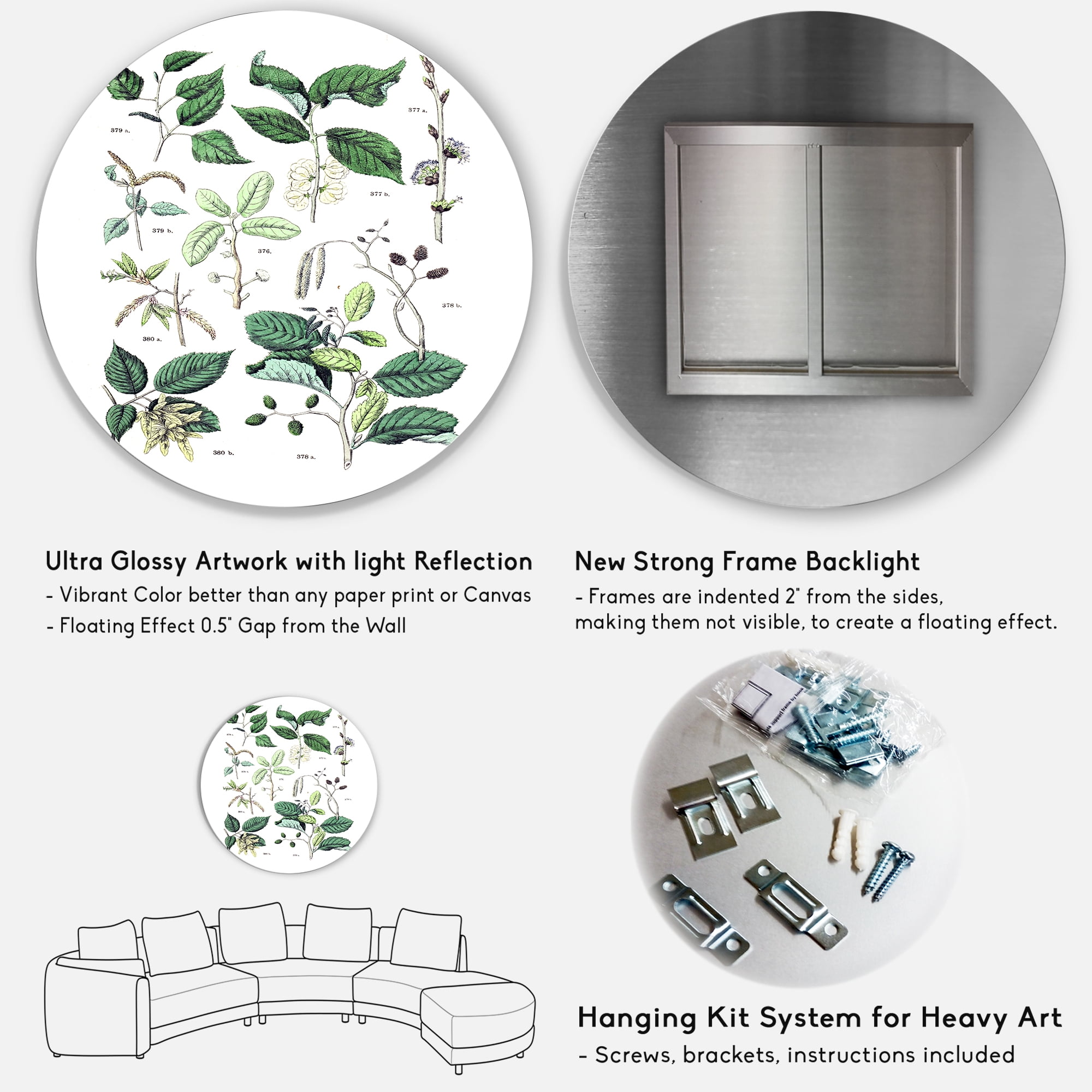 Designart 'Ancient Botanicals VIII' Traditional Circle Metal Wall Art 11x11 - Disc of 11