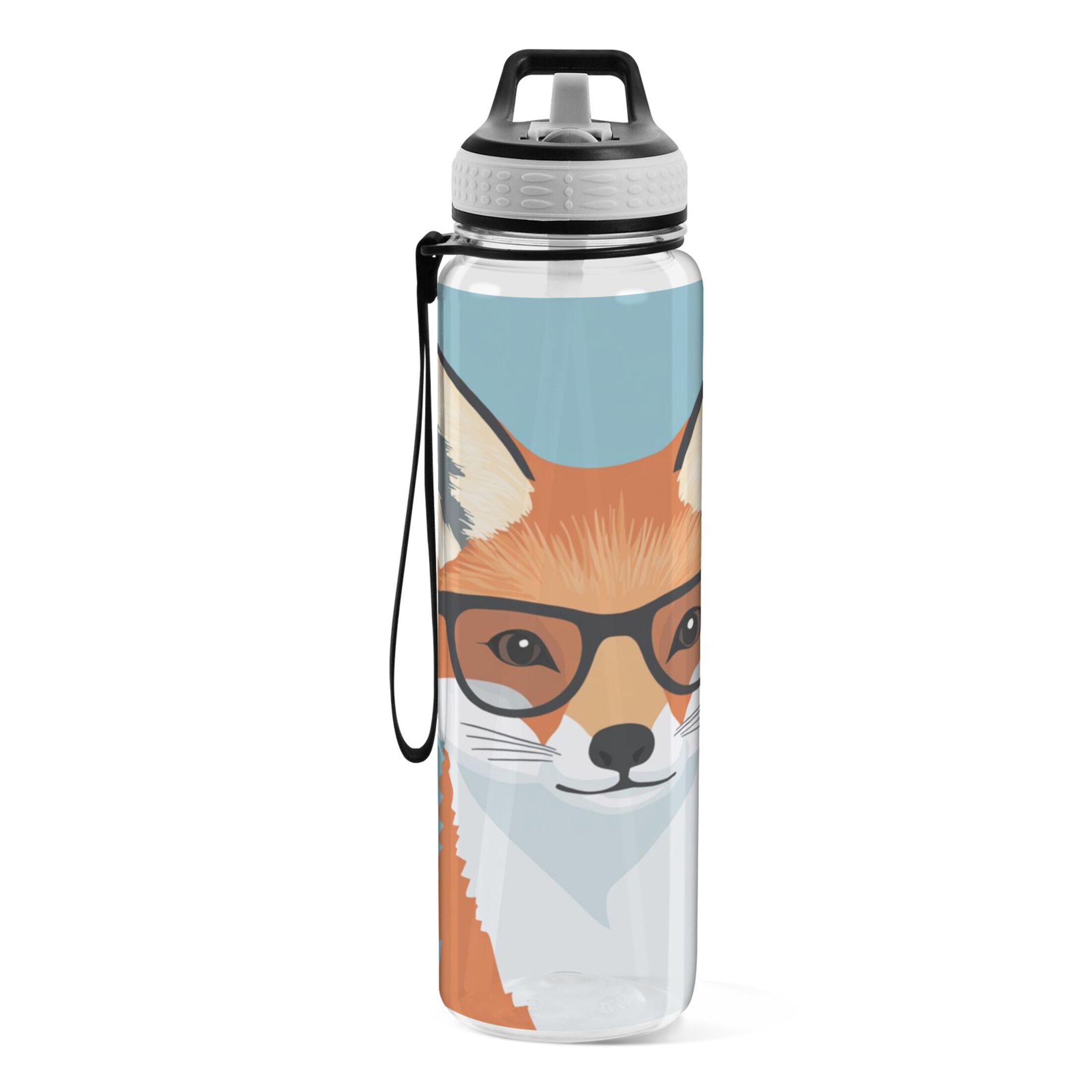 Sports Water Bottle 1000ML Tritan Food Grade Clear Water Bottle Fitness Outdoor Sports Bike Cute Fox with Glasses