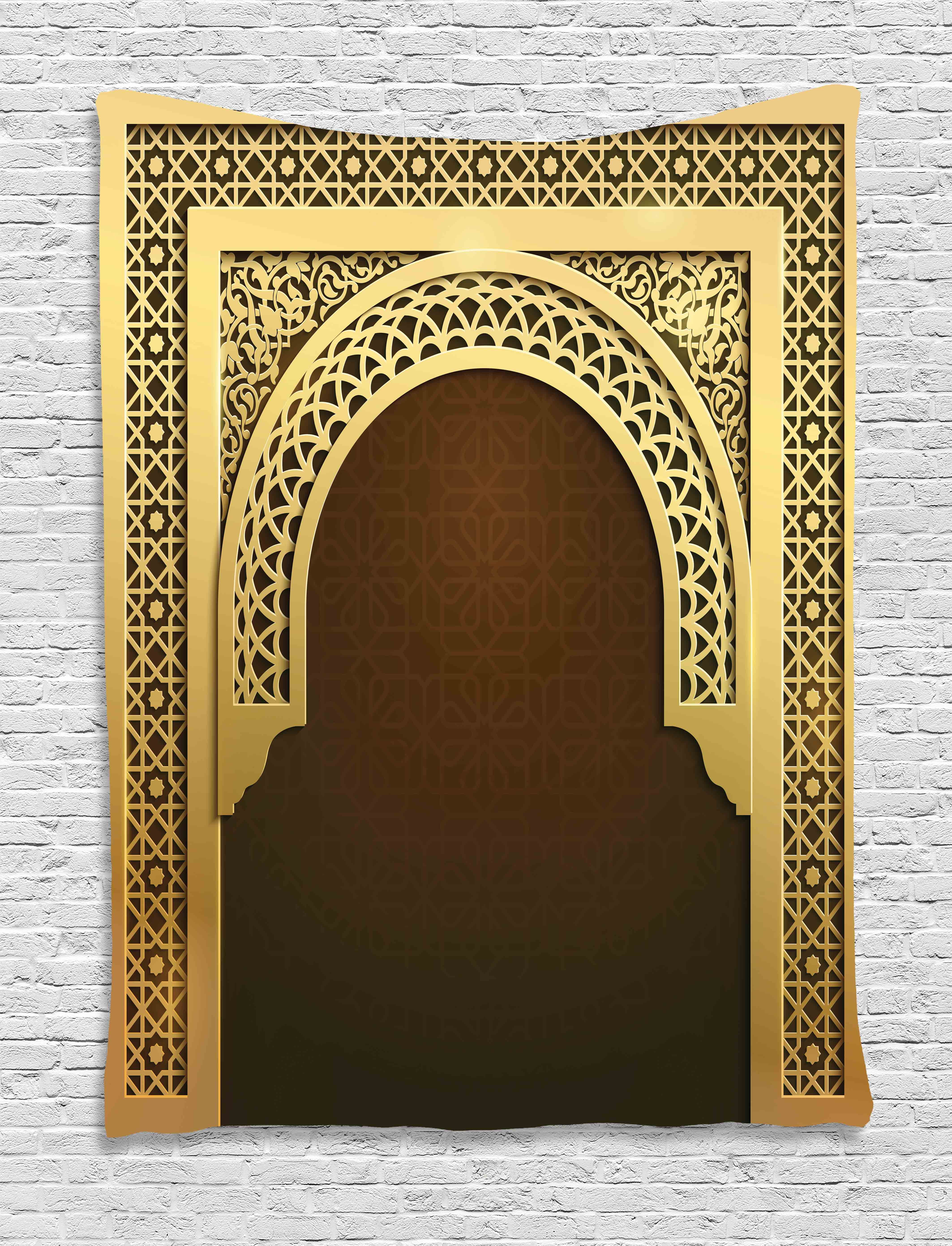 Moroccan Tapestry, Middle Eastern Ramadan Greeting Scroll Arch Figure... by Kozmos
