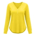 thumbnail image 3 of Setooff V Neck Decorative Button Long Sleeve Blouses for Women, Solid Loose Plus Size Casual Fall Tops for Women, 3 of 6