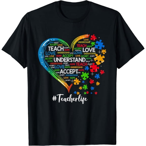Teach Accept Understand Love Teacher Heart Autism Awareness T-Shirt