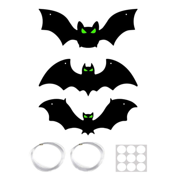 Uutvmp 9Pcs Halloween Hanging Bats, Halloween Decorations Outdoor, Large Flying Plastic Bats Outside Decor, Glow in Dark Eyes for Hanging in The Tree, Porch, Yard, Lawn, Indoor