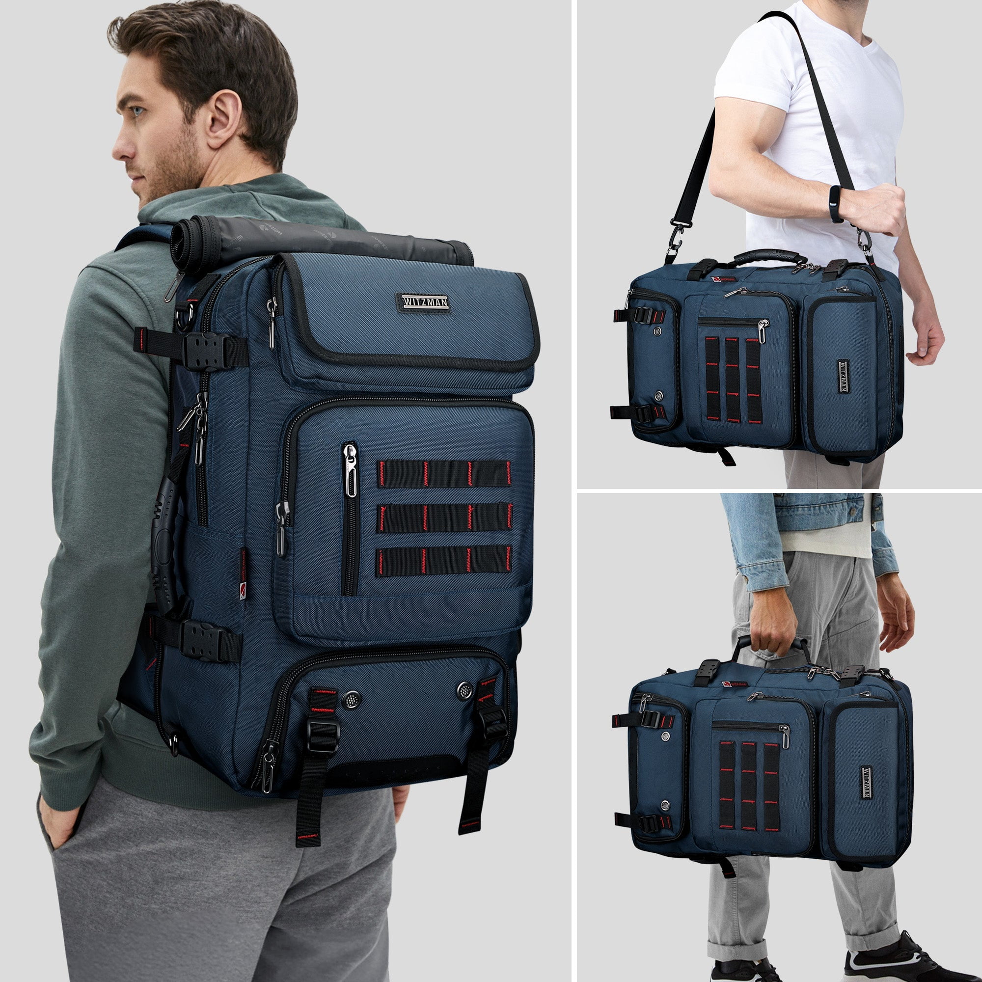 WITZMAN Carry on Travel Backpack for Men Airline Approved Convertible Nylon Duffle Backpack Luggage Bag(B682 Blue)