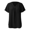 thumbnail image 5 of DondPO Tshirts Shirts for Women Short Sleeve Shirts Spring And Summer Stylish Elegant V Collar Tops Pleated Sleeve Blouse For Women Womens Tops Business Casual Tops Black L, 5 of 5
