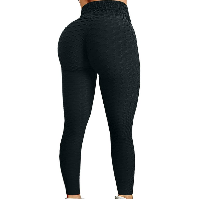 YYDGH Booty Leggings for Women Textured Scrunch Butt Lift Yoga Pants  Slimming Workout High Waisted Anti Cellulite Tights Black L 