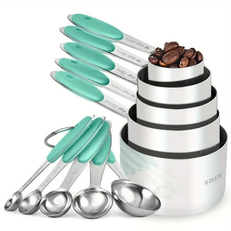 

DEKAXID 18/8 Stainless Steel Measuring Cups and Spoons Set Metal Nesting Stacking Kitchen Baking Cooking Food Measurement Set with 5 Cups 5 Spoons for Dry and Liquid Ingredient (10 Piec