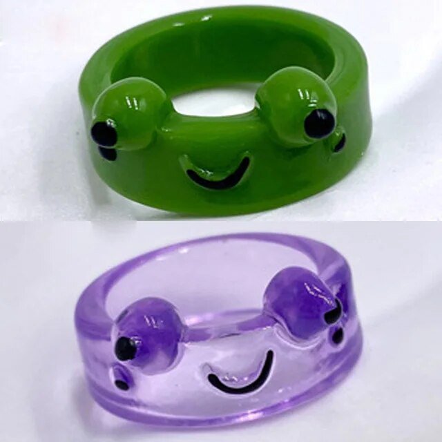 Anillos de resina acrílica de arcilla polimérica para mujer y niña, sortija de rana para pareja, regalo de joyería de animales, moda de verano, 2 unidades