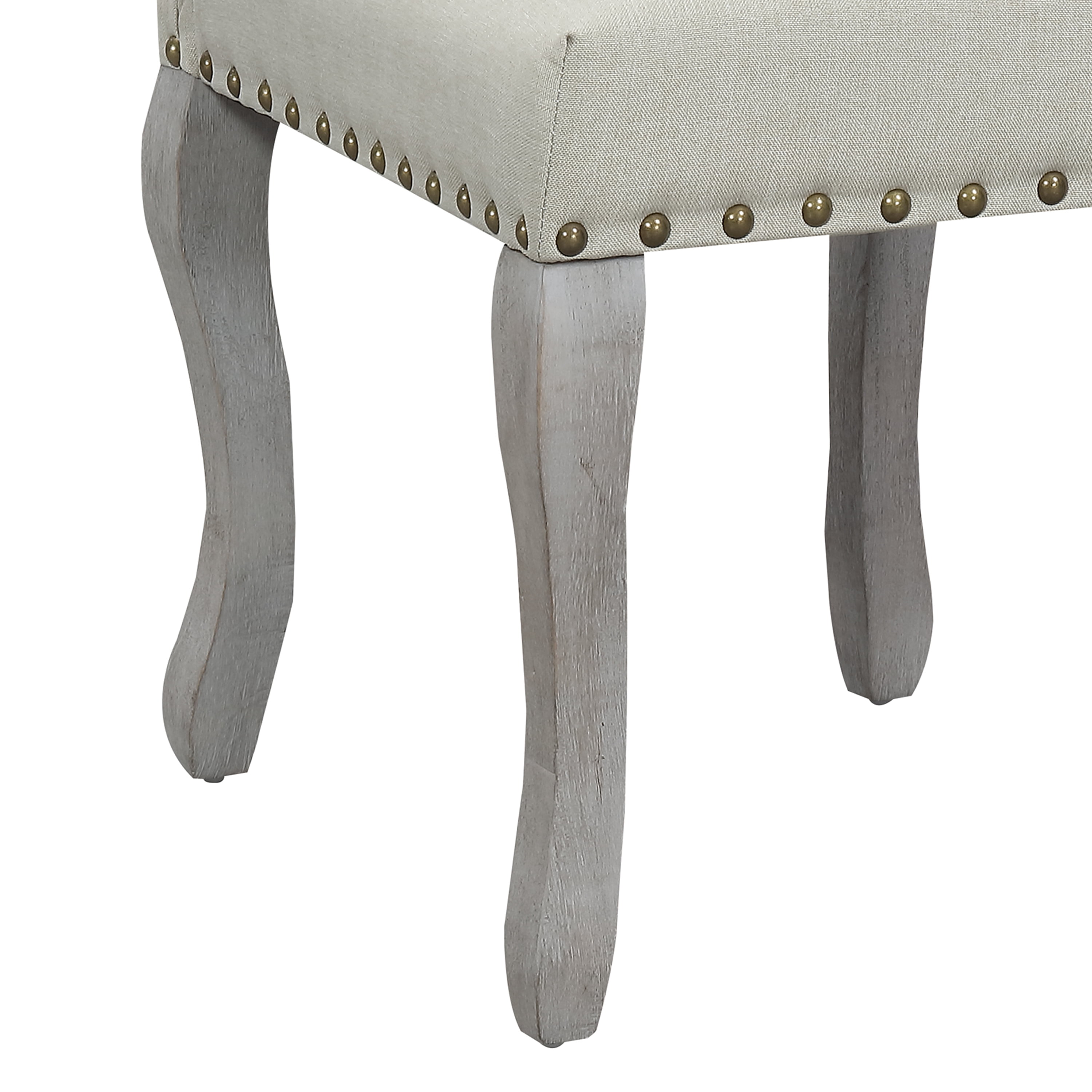 Nancy Victorian Nail Head Accented Light Beige Fabric Accent Dining Chair, Set of 2