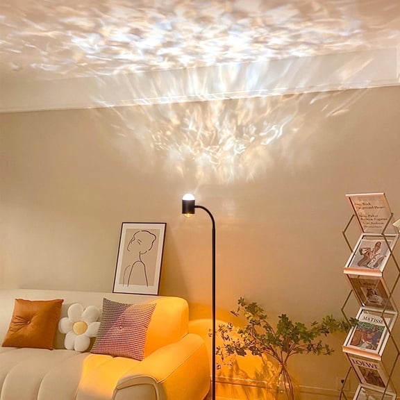 MEHOOM Sunset Standing Floor Lamp with Ocean Wave Effect, 360° Rotation, 7 Color Filters, Boho Decorative Lamp for Living Room & Bedroom