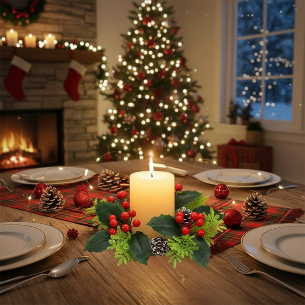 Candle Aromatherapy Holders Red Fruit Wreath Christmas Desk Arrangement, Red Fruit Wreath Candle Holders, Aromatherapy Candle Holders, Festive Desktop Decor, Home Aromatherapy Supplies, Unique Gift