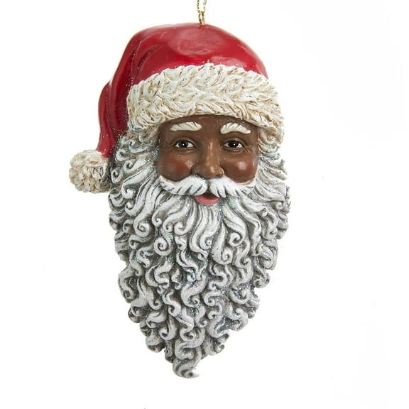 Kurt Adler Resin African American Santa Head Christmas Tree Ornament, 1 Count, 4.5" H x 3.0" W x 1.75" D