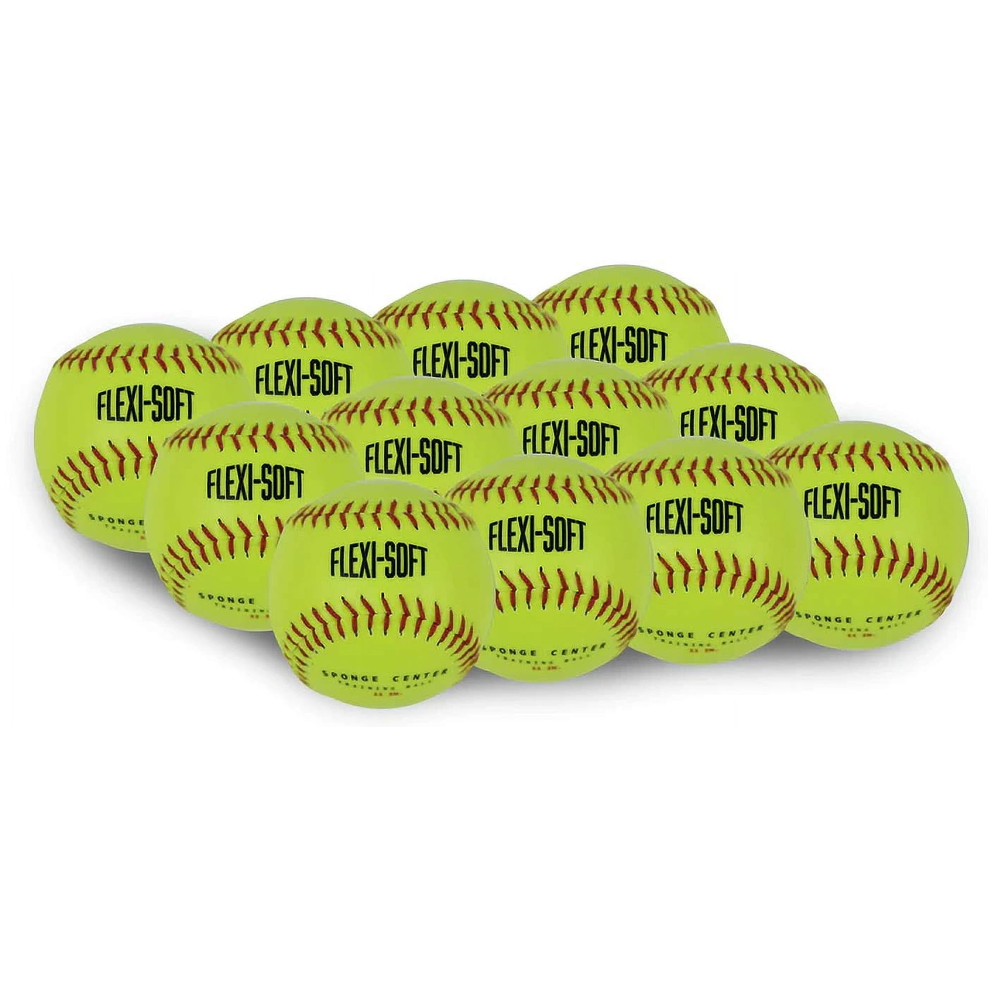 PowerNet Flexi-Soft Softballs, Padded Softballs with 12 11-Inch Practice Softballs, Portable Softball Pitching & Batting Practice Equipment Soft Balls