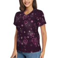 thumbnail image 2 of Xecao Snowflakes and Hearts for Women's V-Neck T-Shirts-Elegant Half-Sleeve Tops Perfect for Summer-Small, 2 of 5
