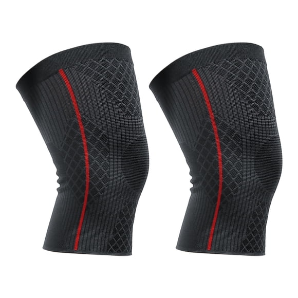 Unique Bargains Vocoste 2pcs Knee Sleeves Knee Support Brace for Women Men Nylon Black Red Size XL