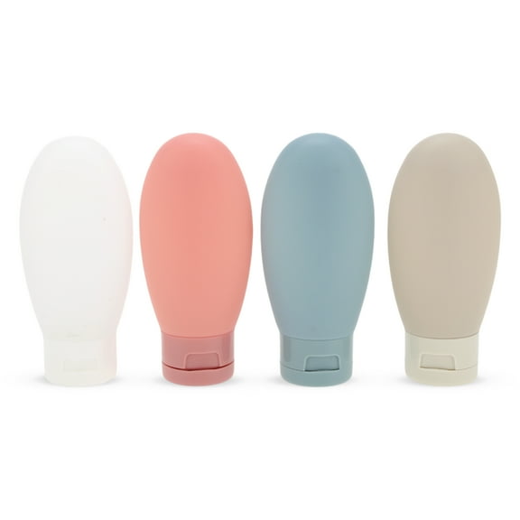 Unique Bargains 4 Pcs Travel Container Set Portable PP Travel Bottles Set 2.12oz Blue Beige Transparent White Pink