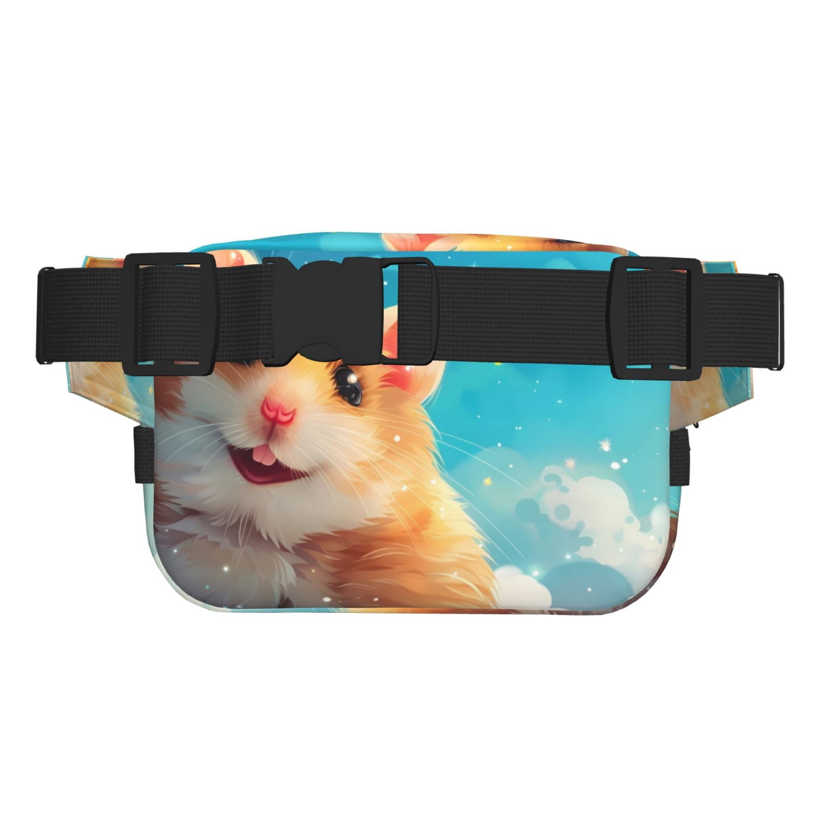 Picia Cloud Cute Hamster Print Square Double-Layer Waist Bag Mini Adjustable Waist Belt Bag Exercise Running Travel Hiking