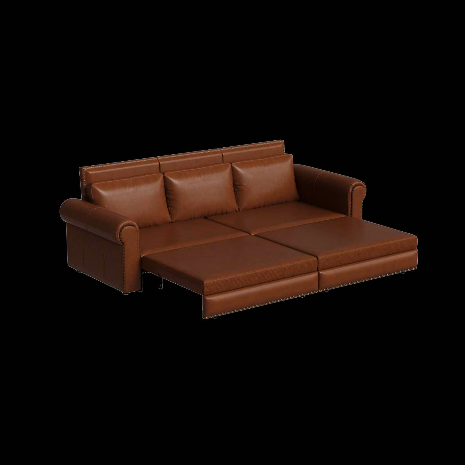 MAYEERTY 93.7" Chesterfield 3‑in‑1 Pull‑Out Sofa Bed, Faux Leather Sleeper Sofa with Nailhead Trim & Rolled Arms, King Size, 3 Pillows Included