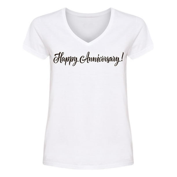 Smartprints - Happy Anniversary Cursive Font V Neck Women ...