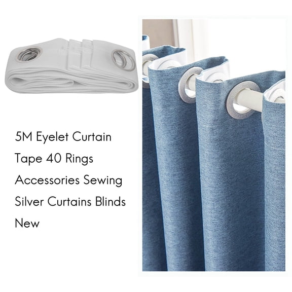 5M Eyelet Curtain Tape 40 Rings Accessories Sewing Silver Curtains Blinds New
