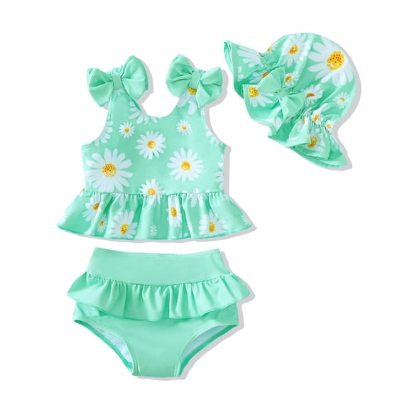 Traje de baño Mioglrie para niña de 18 a 24 m, 2 piezas, color verde con forma de margarita