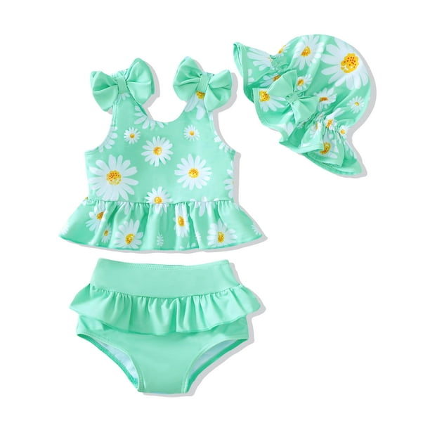 Traje de baño Tankini Mioglrie Green Daisy para bebé, conjunto de 6-12 m