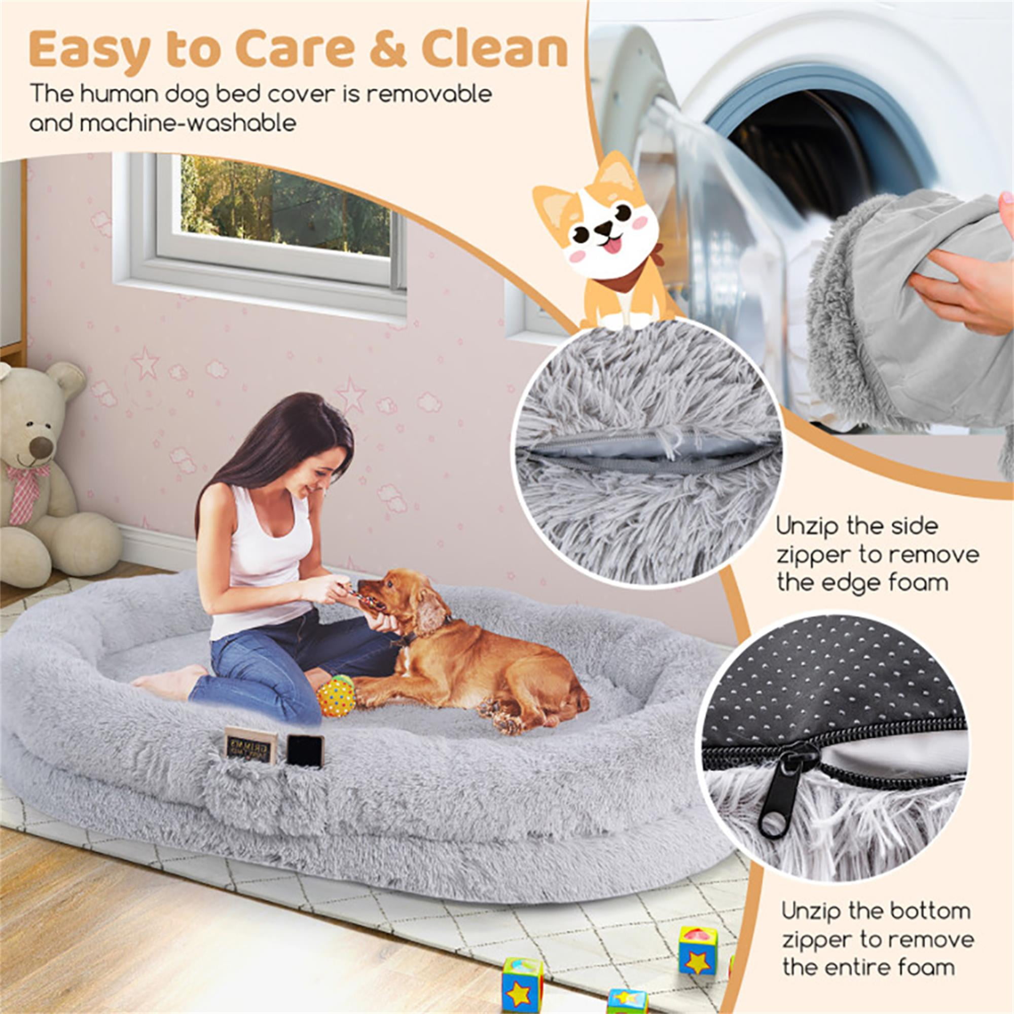 Kadyn 68" Dog Bed Sofa for Large Dogs with Soft Blanket and Plump Pillow, Stylish Washable Fluffy Pet Couch Furniture, Gray