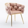thumbnail image 6 of Luxury Modern Accent Chair, Leisure Velvet Armchair with Thick Woven Backrest and Gold Metal Frame, Upholstered Lazy Person Household Dresser Stool, Manicure Table Back Chair, Dining Chair, Pink, 6 of 9