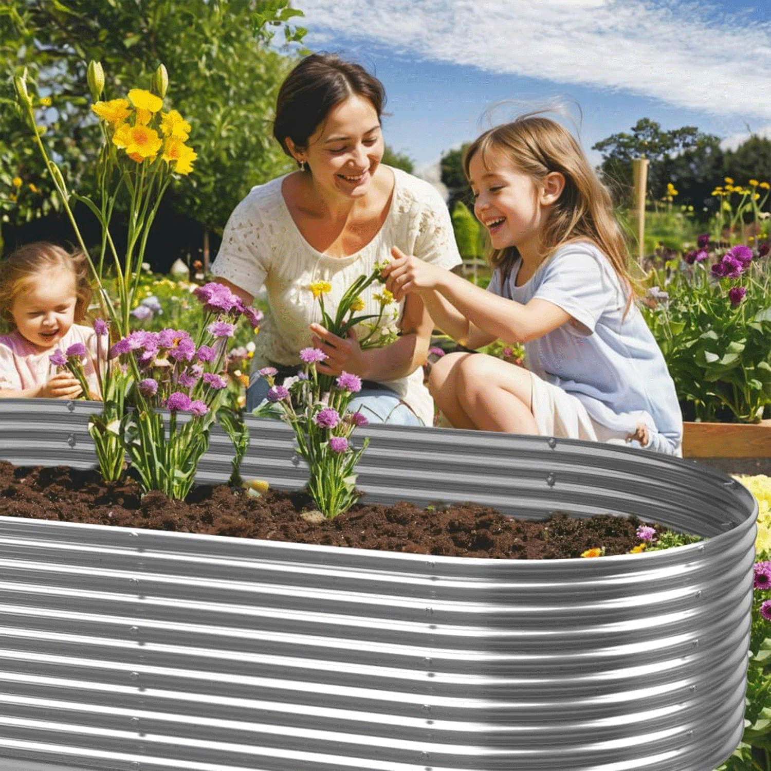BOYVEN 2 Pack Tall 8x4FT Corrugated Galvanized Steel Raised Garden Bed Outdoor, Oval Raised Beds for Gardening, Metal Above Ground Garden Bed for Vegetables and Flowers