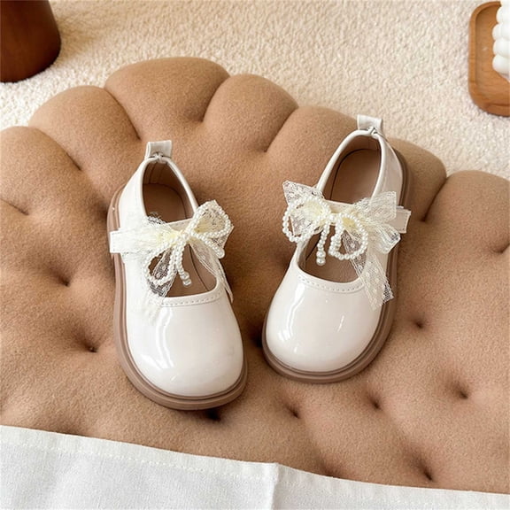 Abomasnow Girls Mary Jane Shoes School Uniform Flats Dress Shoes Lace Bow Pearl Oxford Shoes for Wedding Party