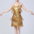 thumbnail image 6 of NTACZA V-Neck Summer Dresses for Women Fringe Mini Sparkly Sequin Spaghetti Straps Cocktail Dress Solid Ball Gown Nights Out Gold XXL, 6 of 8