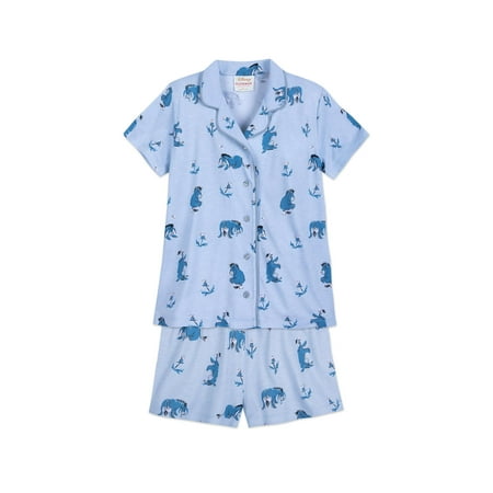Disney 2 piece Coat Top Character Pajama Short sets, Blue Eeyore, Size: 2X