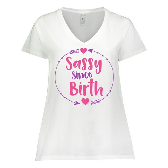 Inktastic Sassy Since Birth, Sassy, Sassy Girl, Arrow, Hearts Women's Plus Size V-Neck T-Shirt
