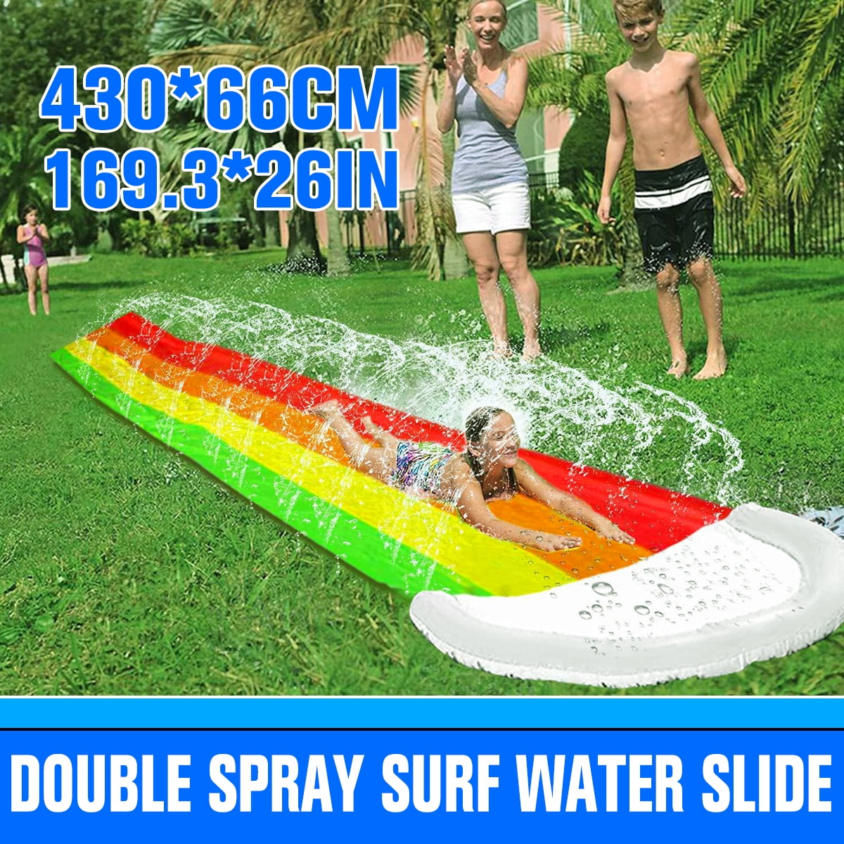 NA Water Slide for Kids Adults Garden Racing Double Water Slides Mat Inflatable Surfboard Summer Spray Water Toys Backyard Outdoor Grass
