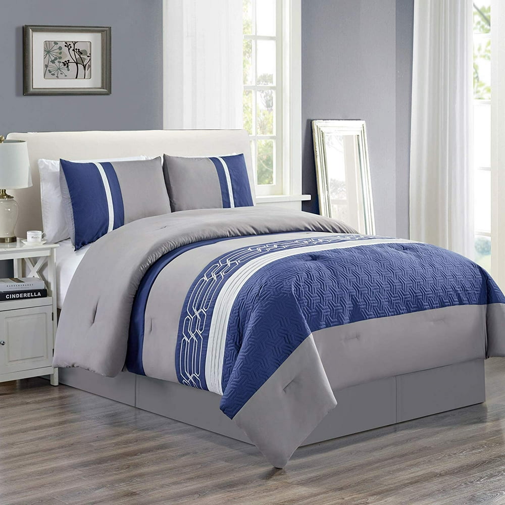 Embroidered Quilted Down Alternative Comforter Set Twin or Queen Size