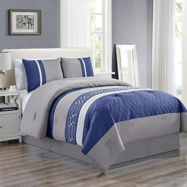 Embroidered Quilted Goose Down Alternative Comforter Set Twin or Queen