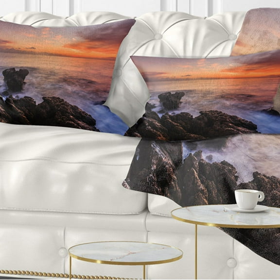 Designart 12" x 20" Blue Polyester Throw Pillow