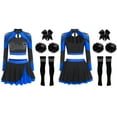 thumbnail image 3 of Runhomal Womens Shiny Cheerleading Uniform Set Long Sleeve Crop Top With Rhinestones Skating Skirt Royal  Blue B L, 3 of 4